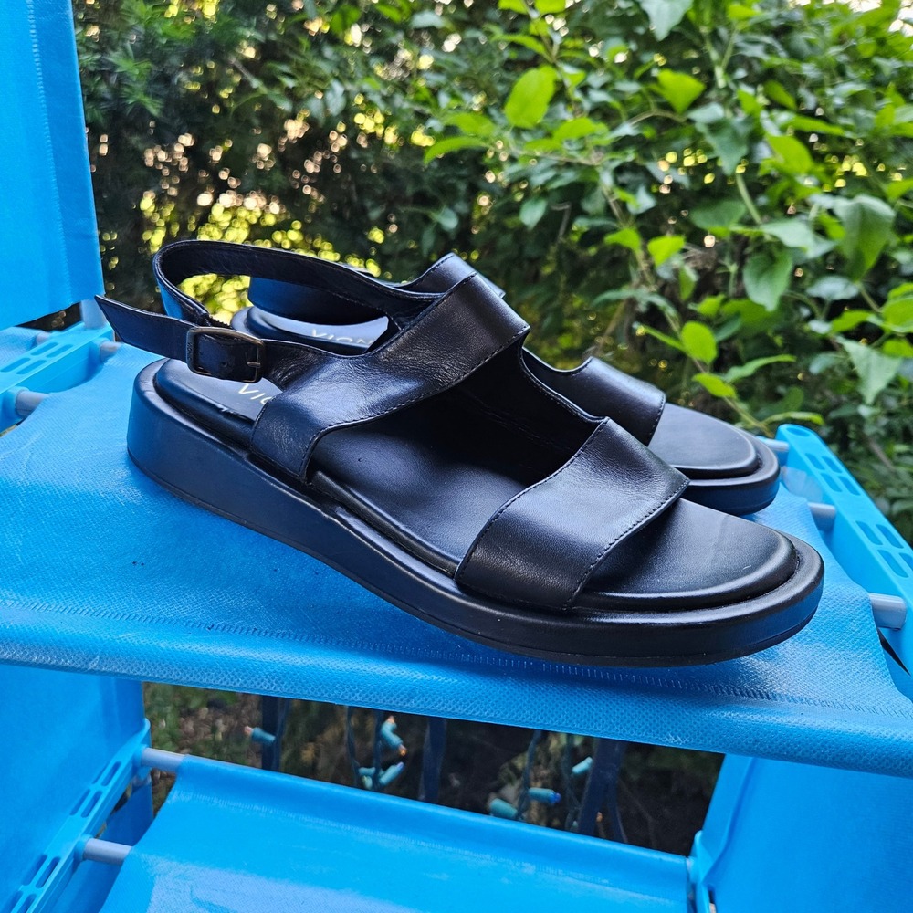 Vionic Madera Black Leather Comfy Orthopedic Sandals Womens Size 8 Shoes